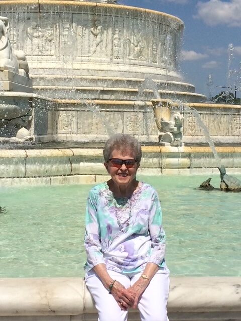 Woman at fountain